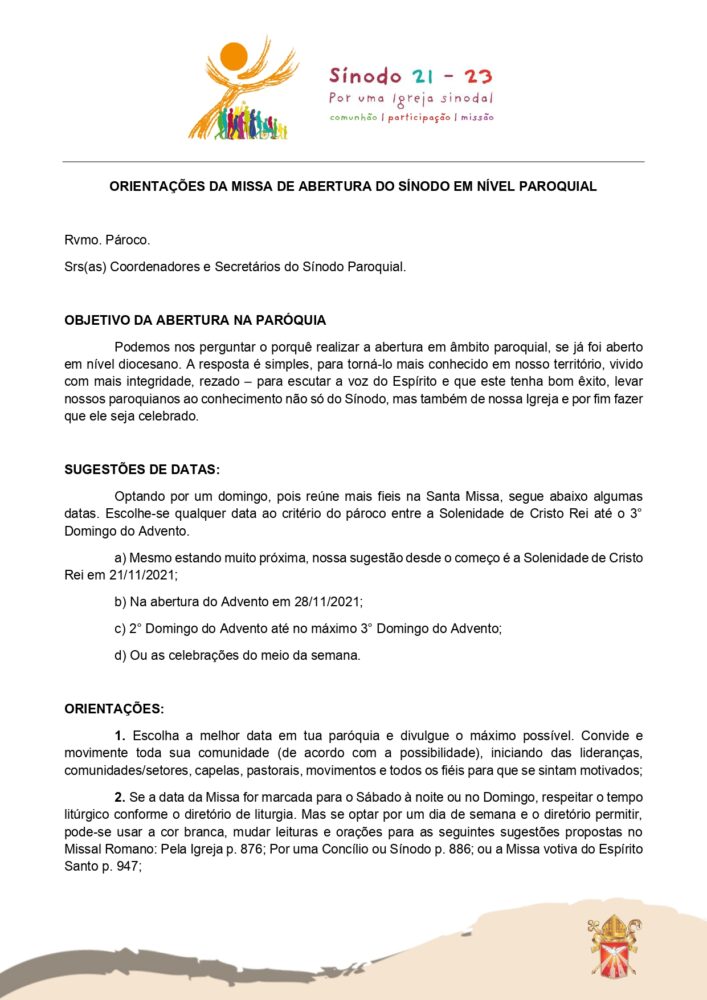 SÍNODO 21 23 ORIENTAÇÕES DA MISSA DE ABERTURA DO SÍNODO EM NÍVEL PAROQUIAL page 0001