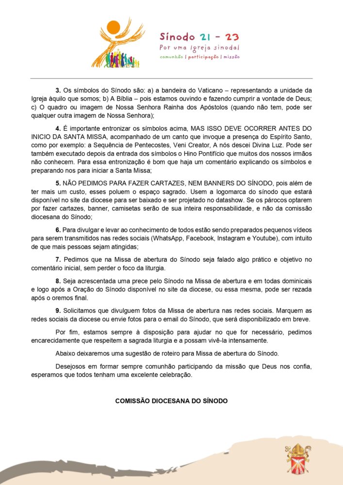 SÍNODO 21 23 ORIENTAÇÕES DA MISSA DE ABERTURA DO SÍNODO EM NÍVEL PAROQUIAL page 0002